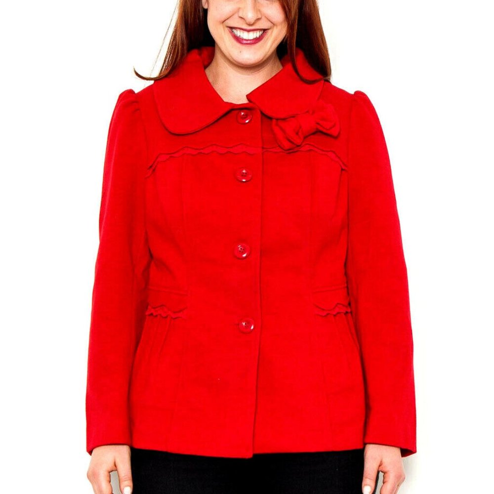 Naranka Ladies Peacoat Solid Red Front Bow Size 2XL  NWT